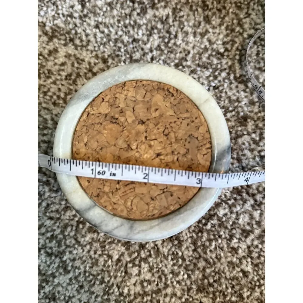 Vintage White Marble Coasters Set of five with Cork centers. Red Felt bases.